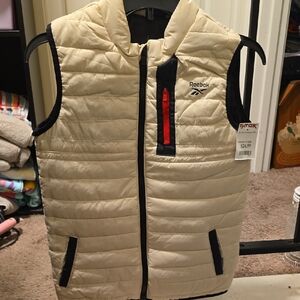 Reebok Beige Puffer Vest with Black and Red Details